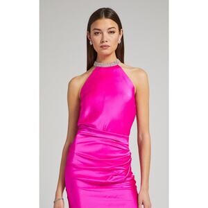 Generation Love Ellis Satin Halter Top Embellished Sleeveless Hot Pink Large NEW